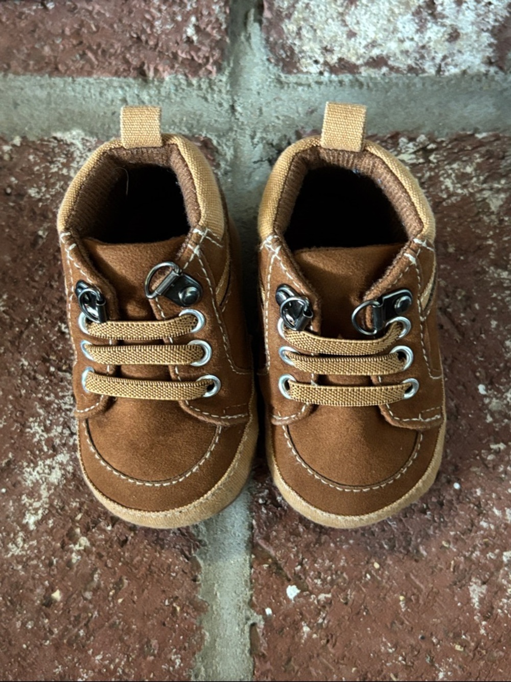Brown Suede & Blue Accent Shoe Set - Casual Pre-Walker Soft Sole Baby Boy 0-6mo - Picture 2 of 9